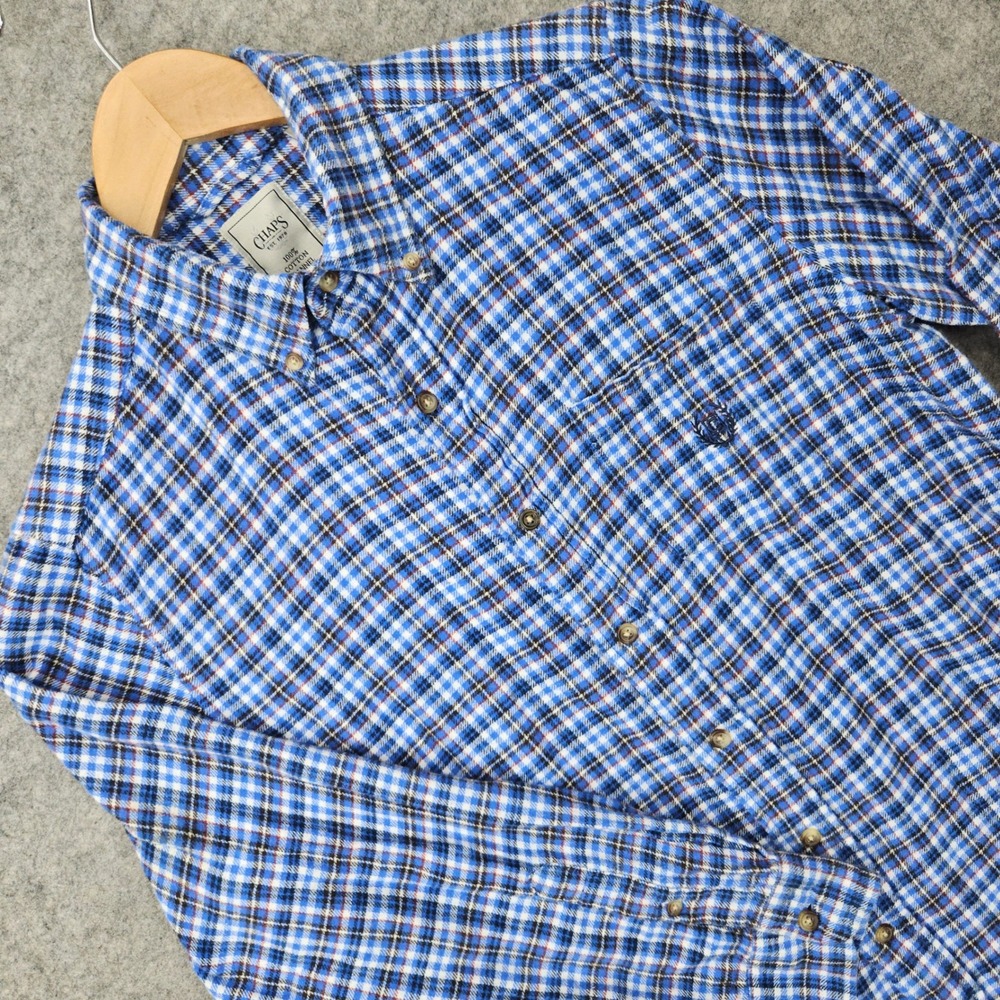 Chaps Flannel Shirt Men's Small Blue White Black Plaid Button Down Long Sleeve